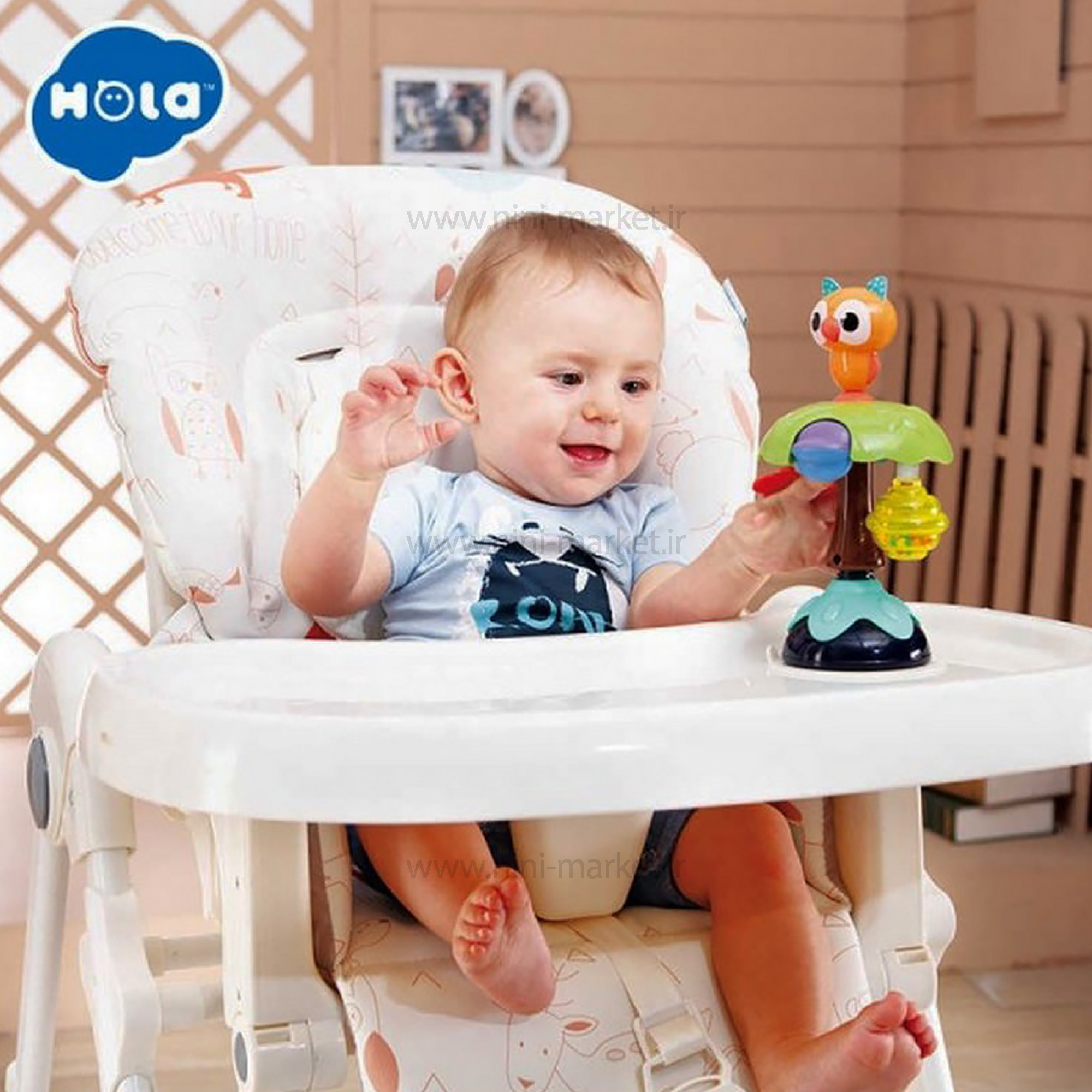 ویژگی جغجغه صندلی غذا طرح جغد چسبان هولی تویز Hola toys