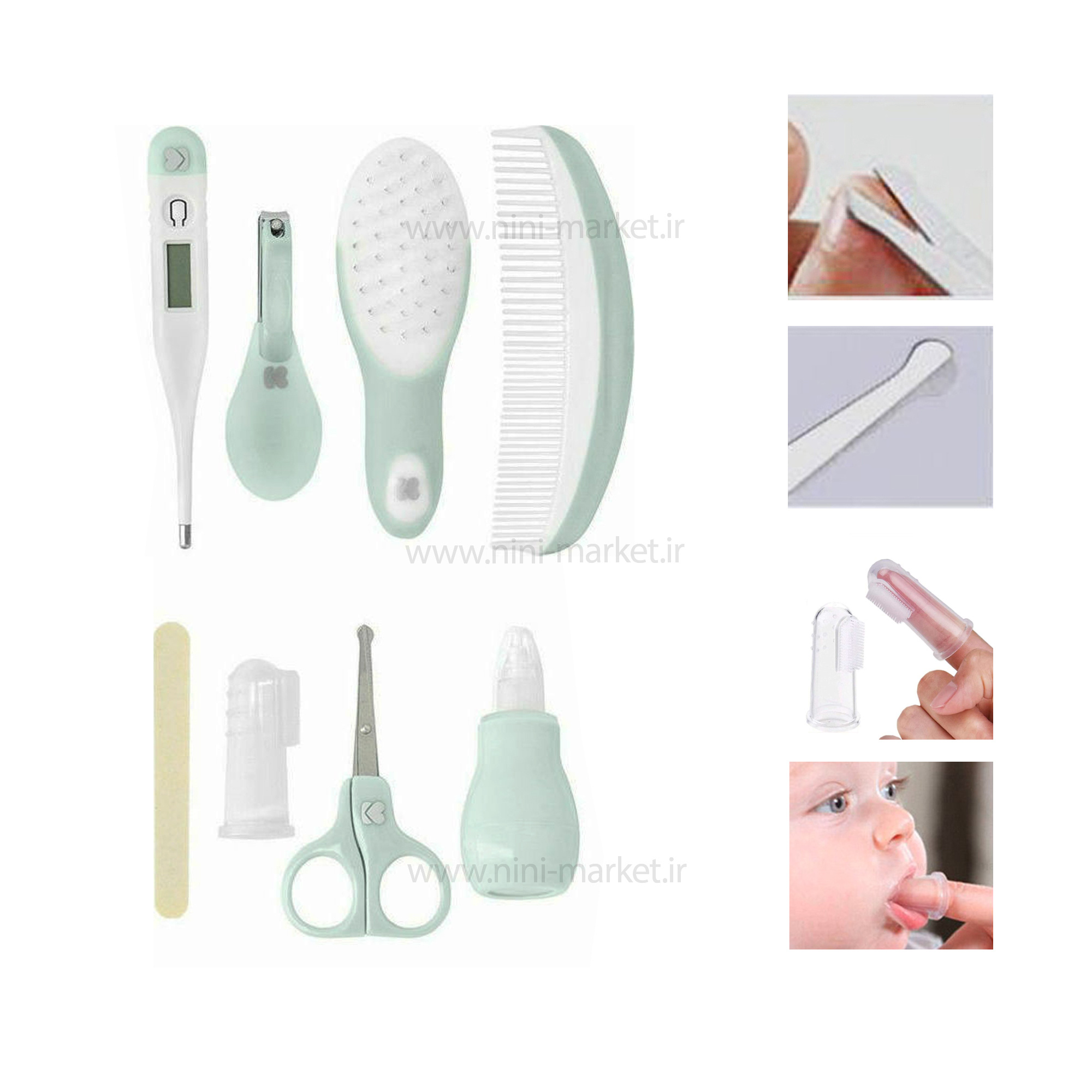 ست بهداشتی 9 تیکه رنگ طوسی سبز برند kikkaboo