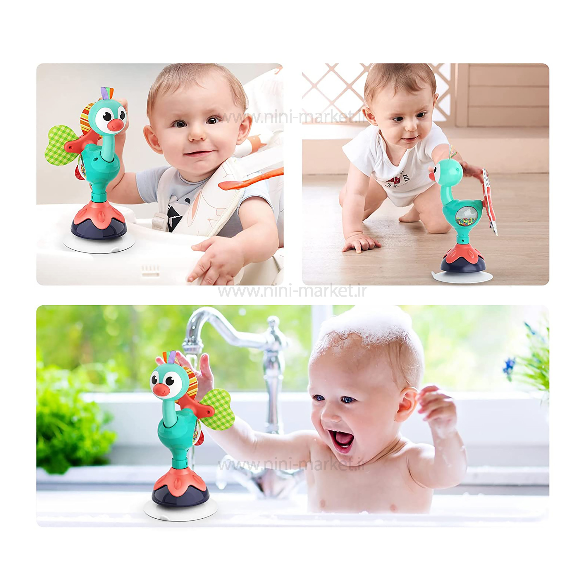 ویژگی جغجغه صندلی غذا طرح شترمرغ چسبان هولی تویز Hola toys