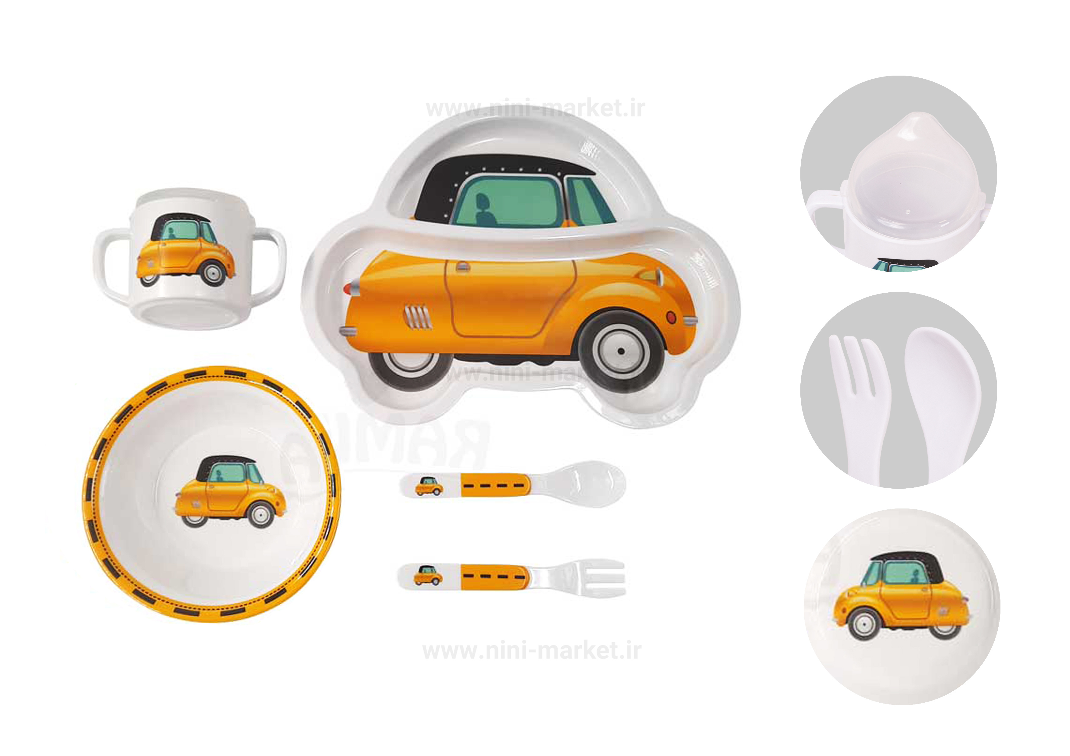ظرف غذا ملامین 5 تکه طرح ماشین زرد برند لمون 