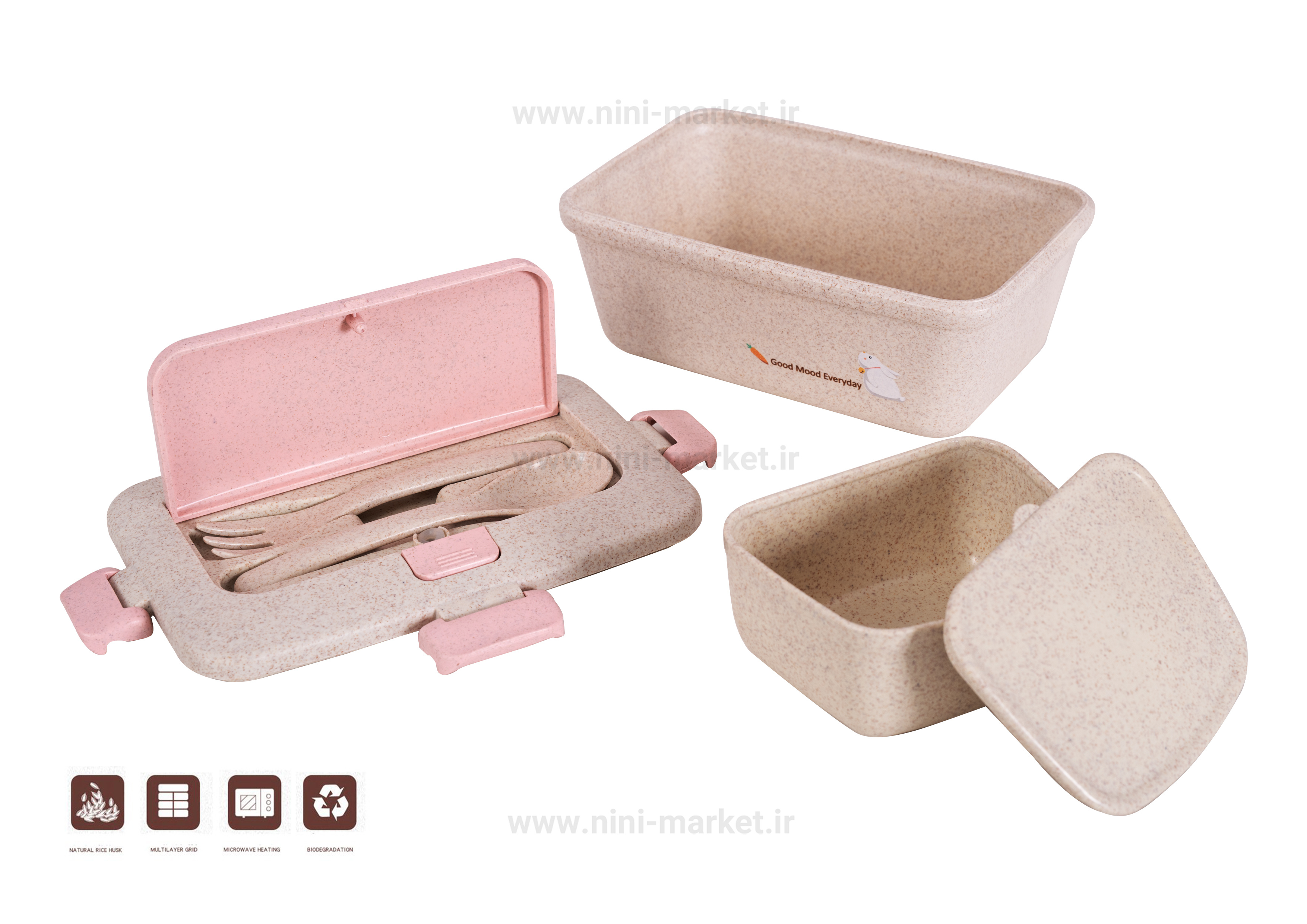 ظرف Lanch Box  اورگانیک کد 527 رنگ صورتی