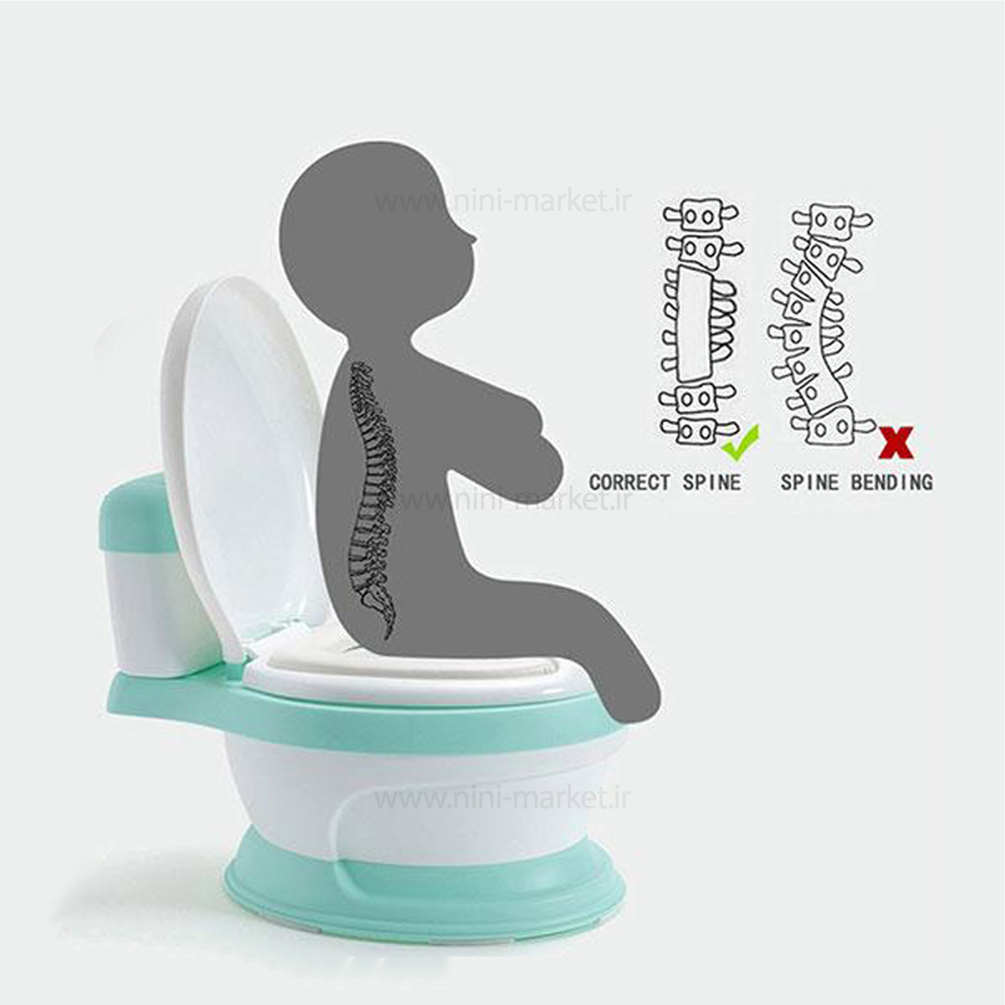 ویژگی لگن آموزشی طرح توالت فرنگی رنگ آبی بیبی هودBaby Hood