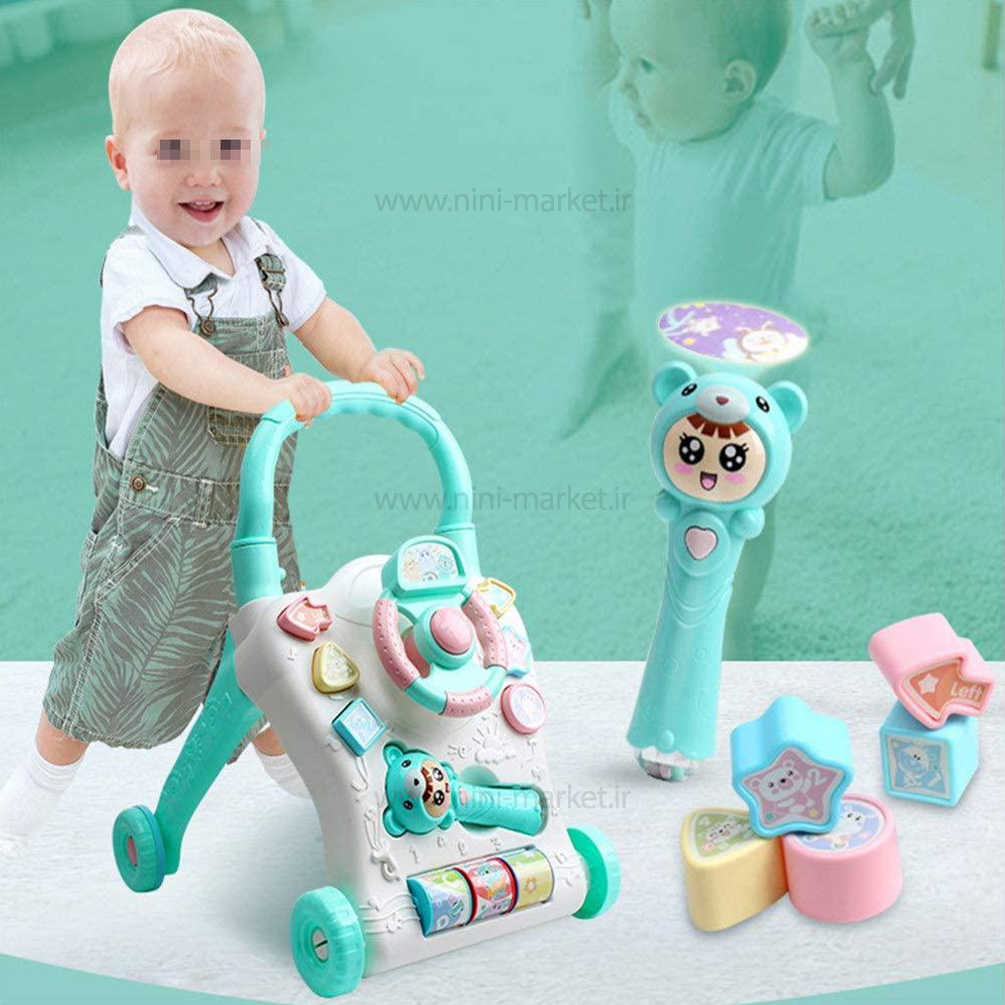 ویژگی واکر موزيکال رنگ سفيد سبز فانی بیبی Funny baby