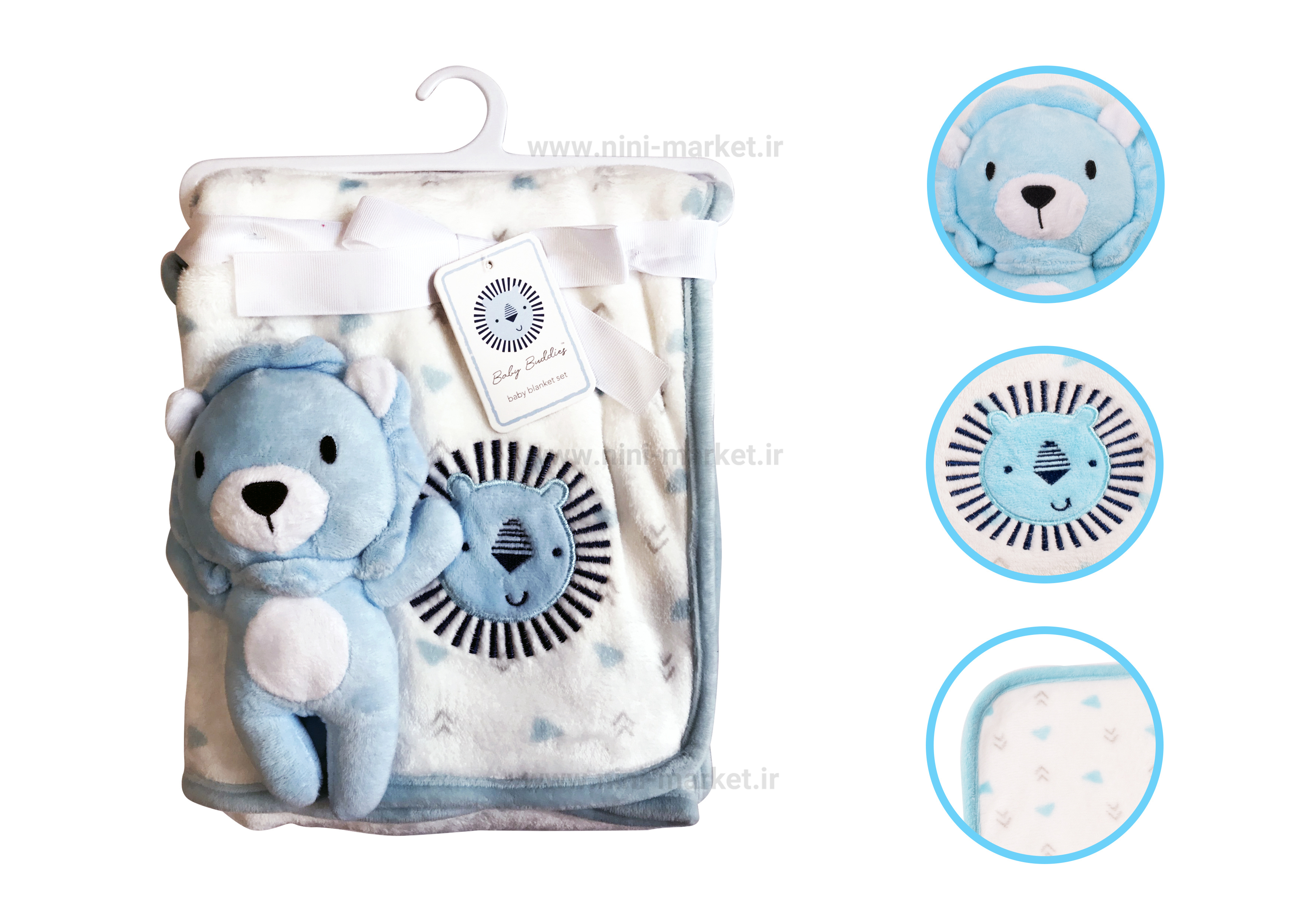 ویژگی پتو عروسک دار طرح شیر رنگ آبی برند My Little Love