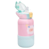 فلاسک آب استيل طرح دار رنگ صورتی هلو دریم Hello dream