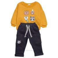 بلوز شلوار پسرانه طرح حیوانات رنگ زرد سرمه ای پاپو Papo