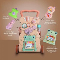 واکر موزیکال طرح قورباغه کرم قهوه ای کد 999 برند Baby Music Walker