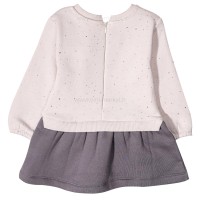 پیراهن دخترانه طرح خرگوش خال خال رنگ کرم طوسی پاپو Papo