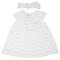 پیراهن دخترانه مدل نیوشا طرح گل گلی رنگ سفید ایندیگو indigo