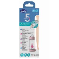 شیشه شیر پرفکت 240 میل 2+ ماه رنگ صورتی چیکو Chicco