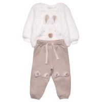 بلوز شلوار اسپرت طرح خرگوش رنگ شیری – کرم پاپو Papo