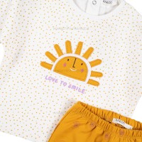 بلوز شلوار دخترانه طرح خورشيد خال خالي رنگ کرمي رابو Raboo