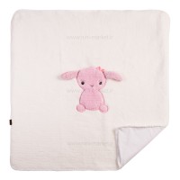پتو عروسکی پولیشی نوزاد طرح خرگوش رنگ سفید-صورتی بی بیبی BiBaby