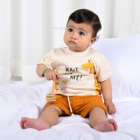 تیشرت شورت اسپرت طرح زرافه رنگ آجری رابو Raboo