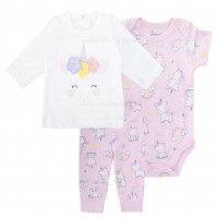 سه تیکه دخترانه طرح تک شاخ رنگ صورتی دانالو