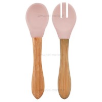 قاشق و چنگال چوبی رنگ صورتی اوی اوی Oi Oi