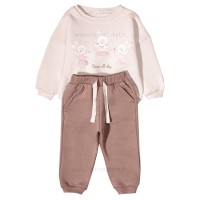 بلوز شلوار دخترانه طرح خرگوش بالرین رنگ کرم قهوه ای پاپو Papo