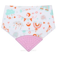 پیشبند سه گوش دندانگیر دار طرح رنگین کمان رنگ صورتی بی‌بی فور لایف babay4life