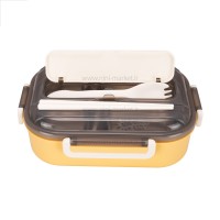 ظرف غذا داخل استیل تقسیم دار طرح لیمو رنگ زرد-کرم خارجی