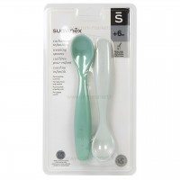 قاشق دو عددی رنگ سبز طوسی +6 ماه سواوینکس Suvainex