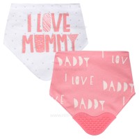 پیشبند سه‌گوش دندان‌گیردار دوعددی طرح مامی رنگ صورتی لاین بر Lion Bear