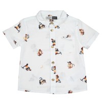 شومیز شورت پسرانه مدل آرتور طرح مانکی رنگ سفید سرمه ای ایندیگو Indigo