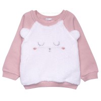 بلوز شلوار دخترانه طرح خرس رنگ صورتی سفید پاپو Papo