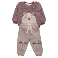 بلوز شلوار پسرانه اسپرت طرح خرس رنگ شکلاتی قهوه ای پاپو Papo