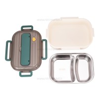 ظرف غذا استیل تقسیم دار طرح لیمو رنگ سبز-کرم خارجی