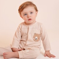 بلوز آستین بلند جلو دکمه طرح کانگورو و دوستان رنگ کرم نیلی Nili