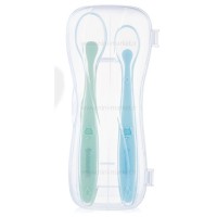 قاشق سیلیکونی 2 عددی همراه با قاب رنگ آبی–سبز بیبی سیل Babisil