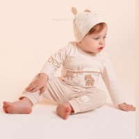 بلوز آستین بلند طرح کانگورو و دوستان رنگ کرم نیلی Nili