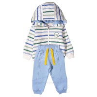 سه تیکه پسرانه اسپرت طرح تمساح رنگ آبی شیری پاپو papo