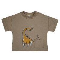 تیشرت شورت پسرانه طرح دایناسور رنگ خاکیRaboo