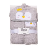 حوله تن پوش طرح پنگوئن رنگ طوسی پاپو Papo