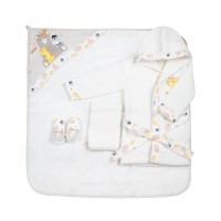 ست حوله 4 تیکه جعبه ای طرح حیوانات رنگ کرمی پاپو Papo