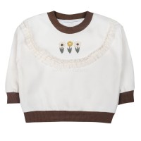 بلوز دورس دخترانه طرح گل و تور رنگ کرم