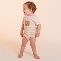 زیردکمه آستین کوتاه طرح کانگورو و دوستان رنگ کرم نیلی  Nili