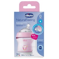 شیشه شیر نچرال فیلینگ 150 میل +0 ماه رنگ صورتی چیکو Chicco