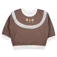 بلوز دورس دخترانه طرح گل و تور رنگ قهوه ای