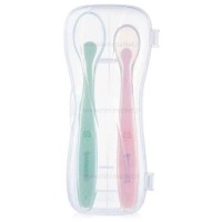 قاشق سیلیکونی 2 عددی همراه با قاب رنگ صورتی–سبز بیبی سیل Babisil