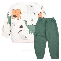 بلوز شلوار پسرانه طرح ژوراسیک رنگ کرم و سبز ایندیگو Indigo