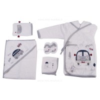 ست حوله 5 تکه طرح ماشین رنگ سفید-طوسی پاپو papo