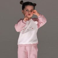 بلوز شلوار دخترانه طرح خرس رنگ صورتی سفید پاپو Papo