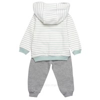 سه تیکه پسرانه طرح سگ راه راه رنگ سبز طوسی  پاپو papo