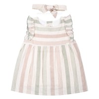 پیراهن دخترانه طرح راه راه رنگ کرمی پاپو papo