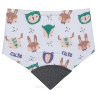 پیشبند سه گوش دندانگیر دار طرح حیوانات رنگ طوسی بی‌بی فور لایف babay4life