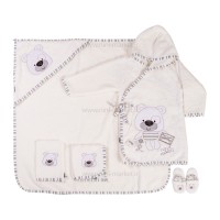 ست حوله 5 تکه طرح خرس و پاکت رنگ طوسی پاپو papo