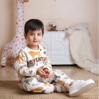 بلوز شلوار پسرانه طرح حیوانات رنگ کرم ایندیگو Indigo