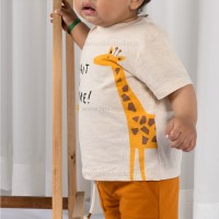 تیشرت شورت اسپرت طرح زرافه رنگ آجری رابو Raboo